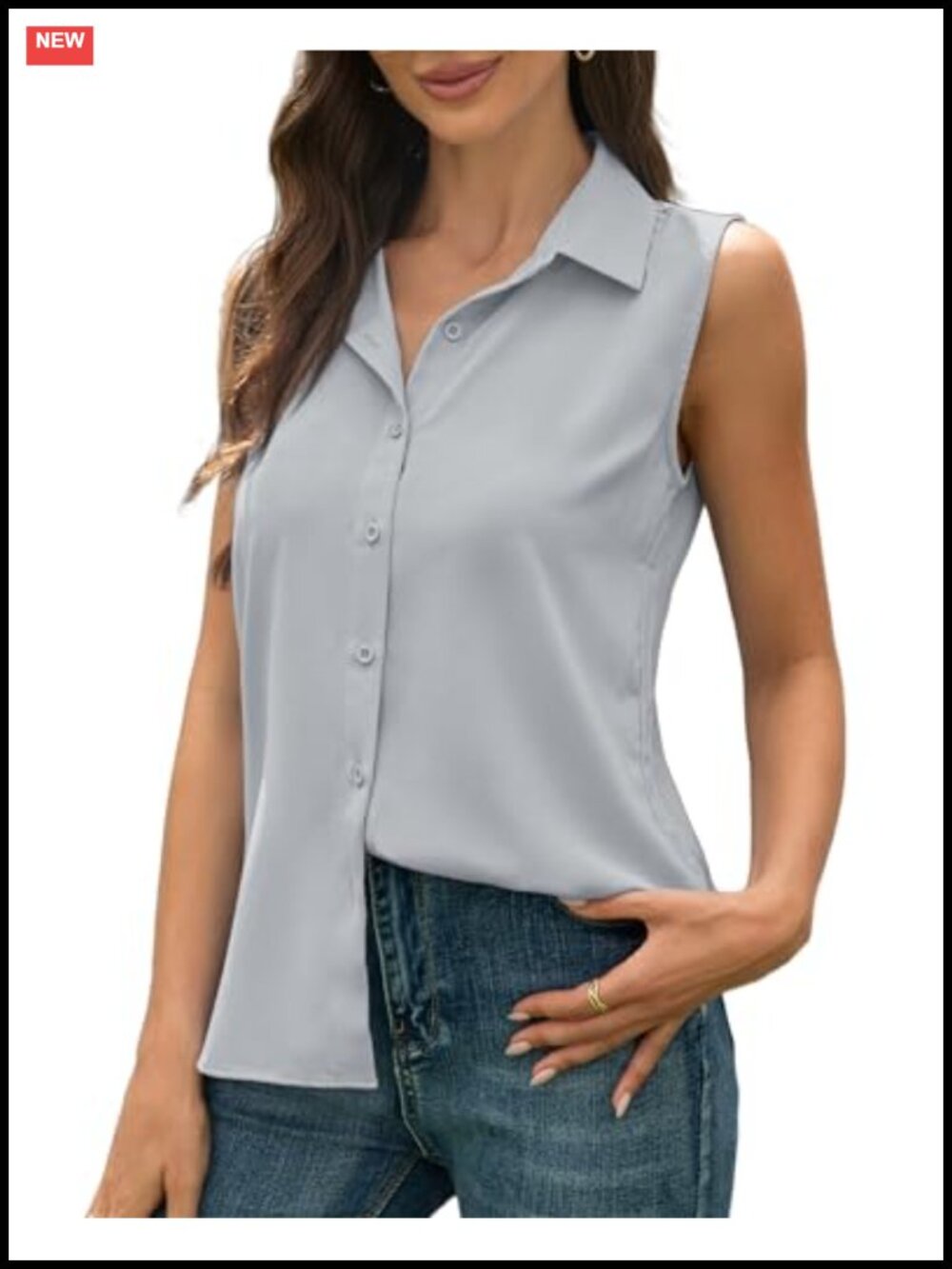 Women's Sleeveless Button Down V-Neck Wrinkle Free Collared Blouse